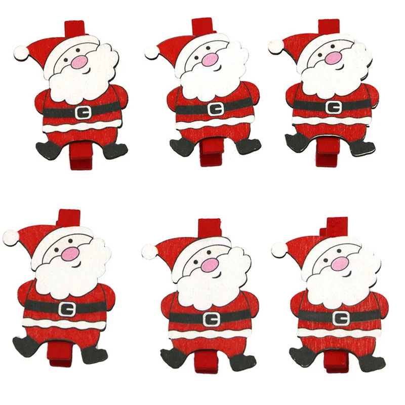 

(6 PCS/bag) 45mm Christmas Decorative Wooden Clip New Year Gift To Celebrate The Holiday Clip Postcard Wall Wrap DIY Handmade