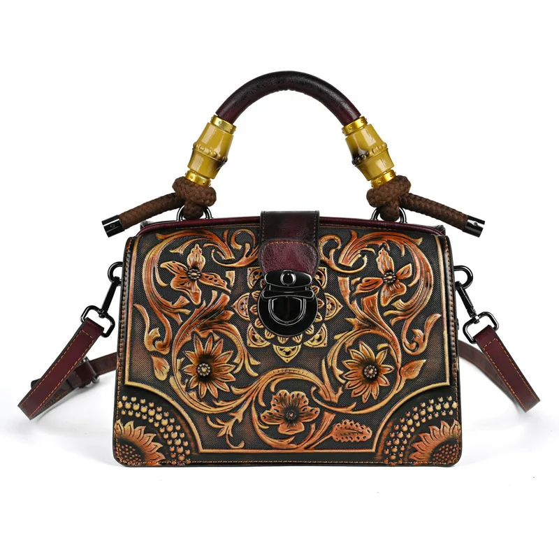 3D Floral Ladies Tote Bag Vintage Women Leather Handbags Retro Fashion Ladies Shoulder or Crossbody Bags