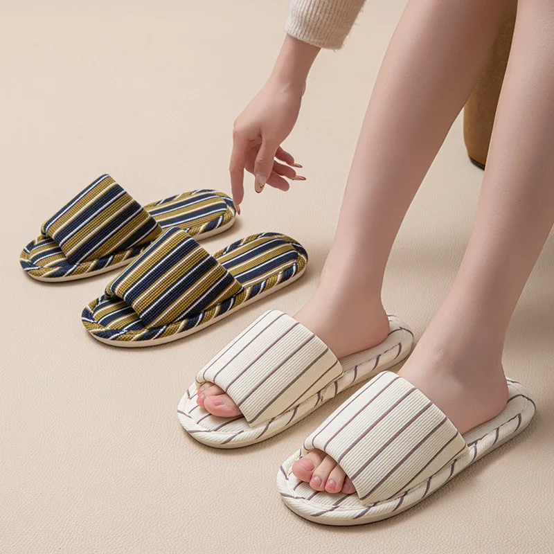 Stripe Platform Women Slippers Home Spring Summer Linen Flexible Shoes Girls Casual Indoor Slides Couple Soft Non-Slip Silent image 6