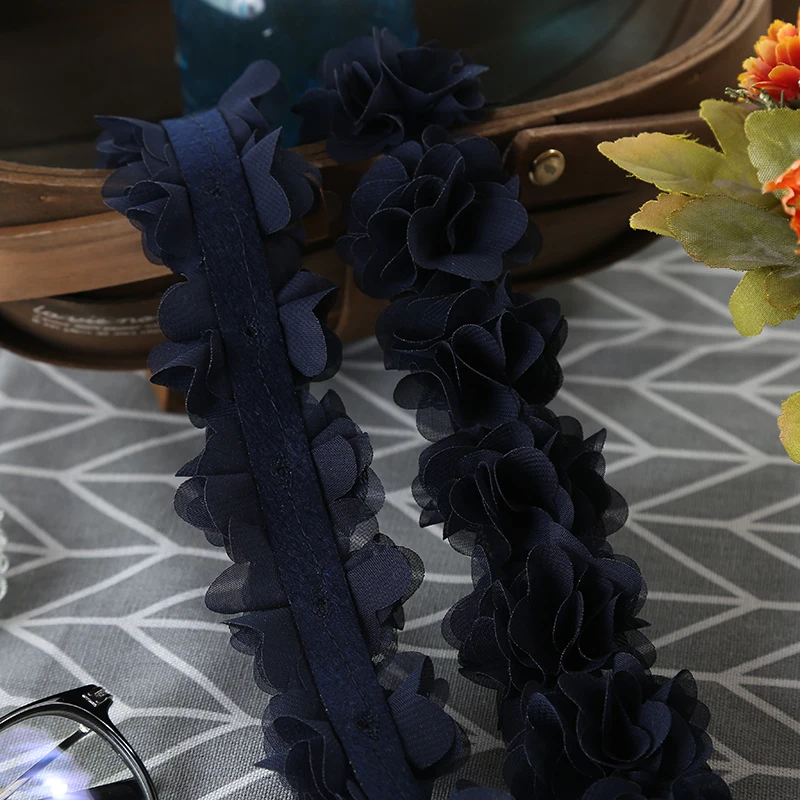 26 Blumen 14 Farben 3D Chiffon-Blumen DIY 5cm Breite Spitzenborte Spitzenband Dekoration Kleidungszubehör Ohne Stirnband – Detail 7