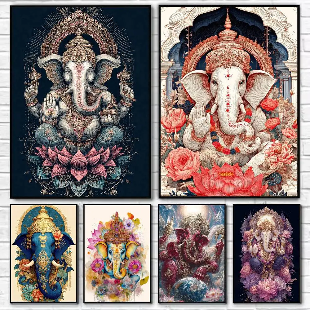 

Blessed Holy Ganesha Poster Self-adhesive Art Waterproof Paper Sticker Coffee House Bar Room Wall Decor