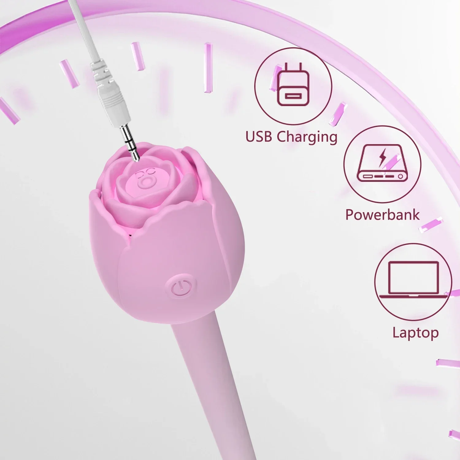 โรส ไวเบรเตอร์ - 10 ระดับการสั่นสะเทือน, ซิลิโคนกระตุ้นคลิตอริส ผลิตภัณฑ์สำหรับผู้ใหญ่ ของเล่นทางเพศ