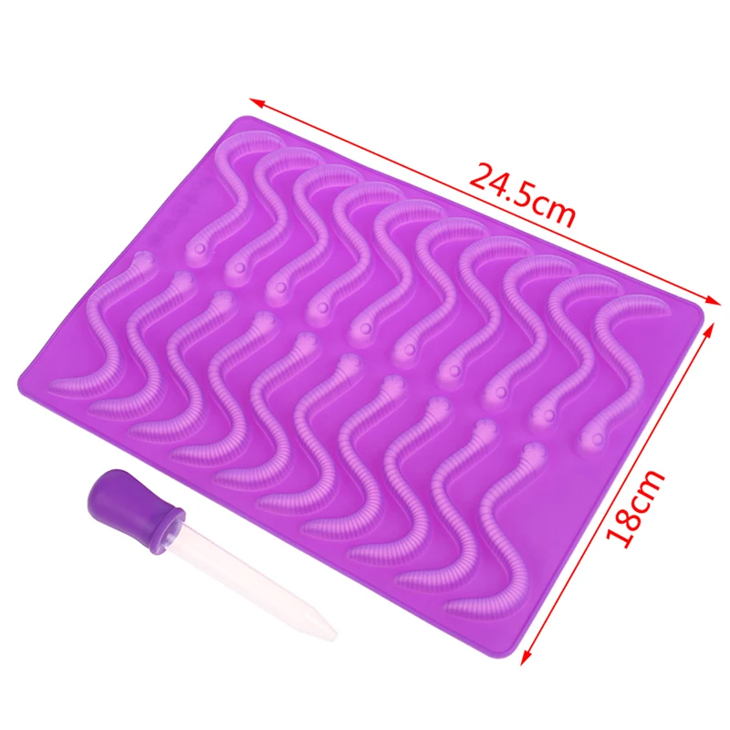 20 Cavity Silicone Gummy Snake Worms Chocolate Mold Sugar Candy Jelly Molds Ice Tube Tray Mold Cake Baking Tools