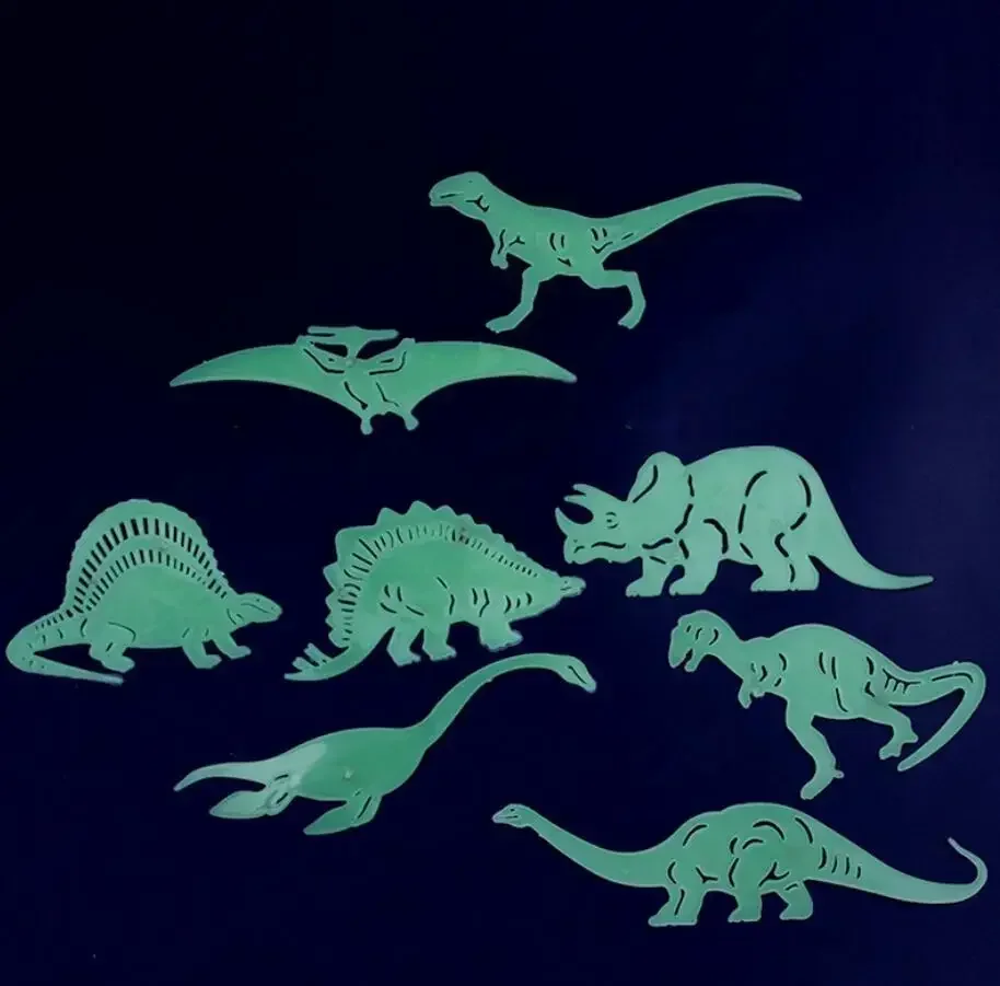 9 buah/set stiker dinosaurus neon mainan anak bayi stiker dinosaurus bercahaya untuk anak-anak mainan menyala dalam gelap