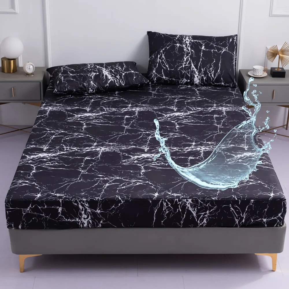 

1 Piece of Black stone pattern Waterproof Bedsheet, Bedroom Printed Bedspread, Bedding (Excluding Pillowcase)