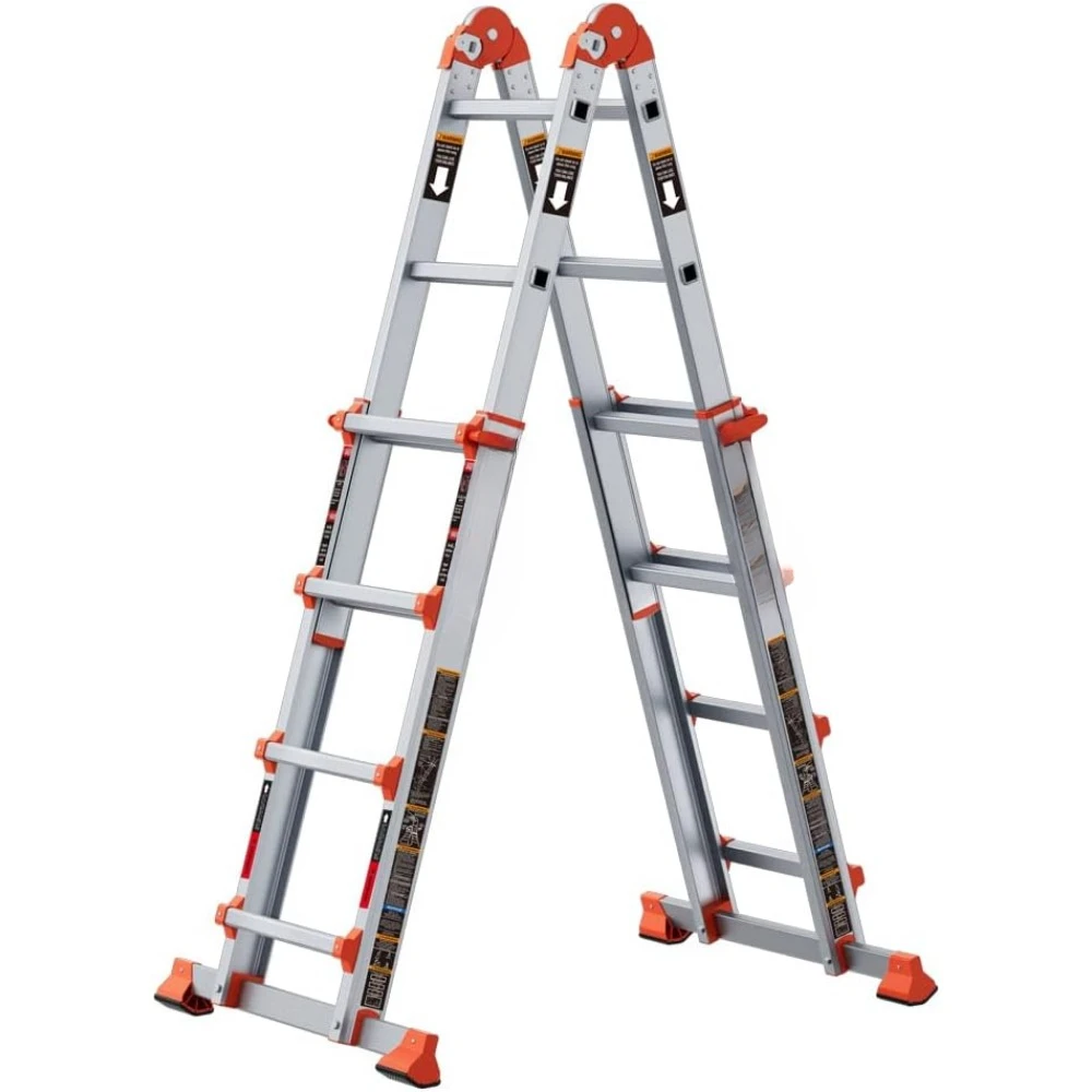 14 FT Anti-Slip Multi Position & Storage Folding Ladder, 330 lbs Security Load Telescoping Aluminum for Stairs Home Roof