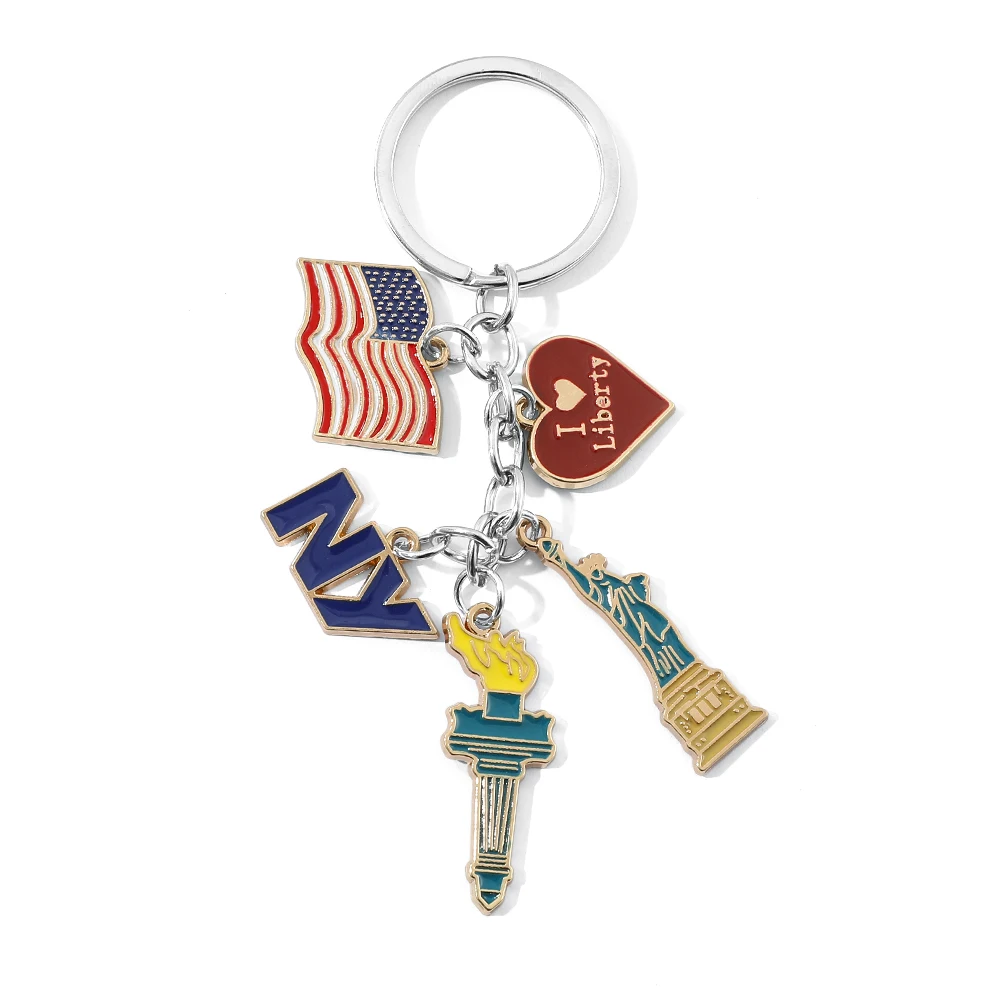 

Fashion National Flag Keychain Cartoon New York Statue of Liberty Metal Pendant Key Chain Accessories for Gifts