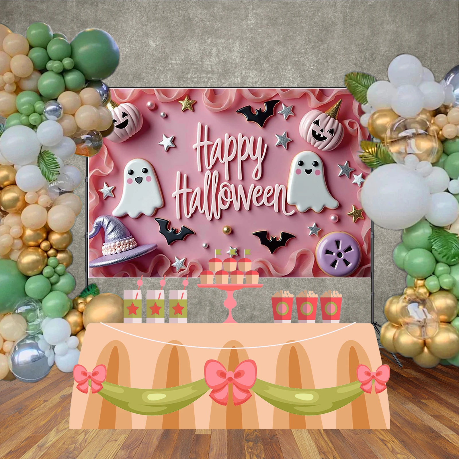 MOON.QG 2025 Halloween Backgrounds For Photographs Ghosts Bats Jack O'Lanterns Backdrop Photo Booth Studio Party Decorations