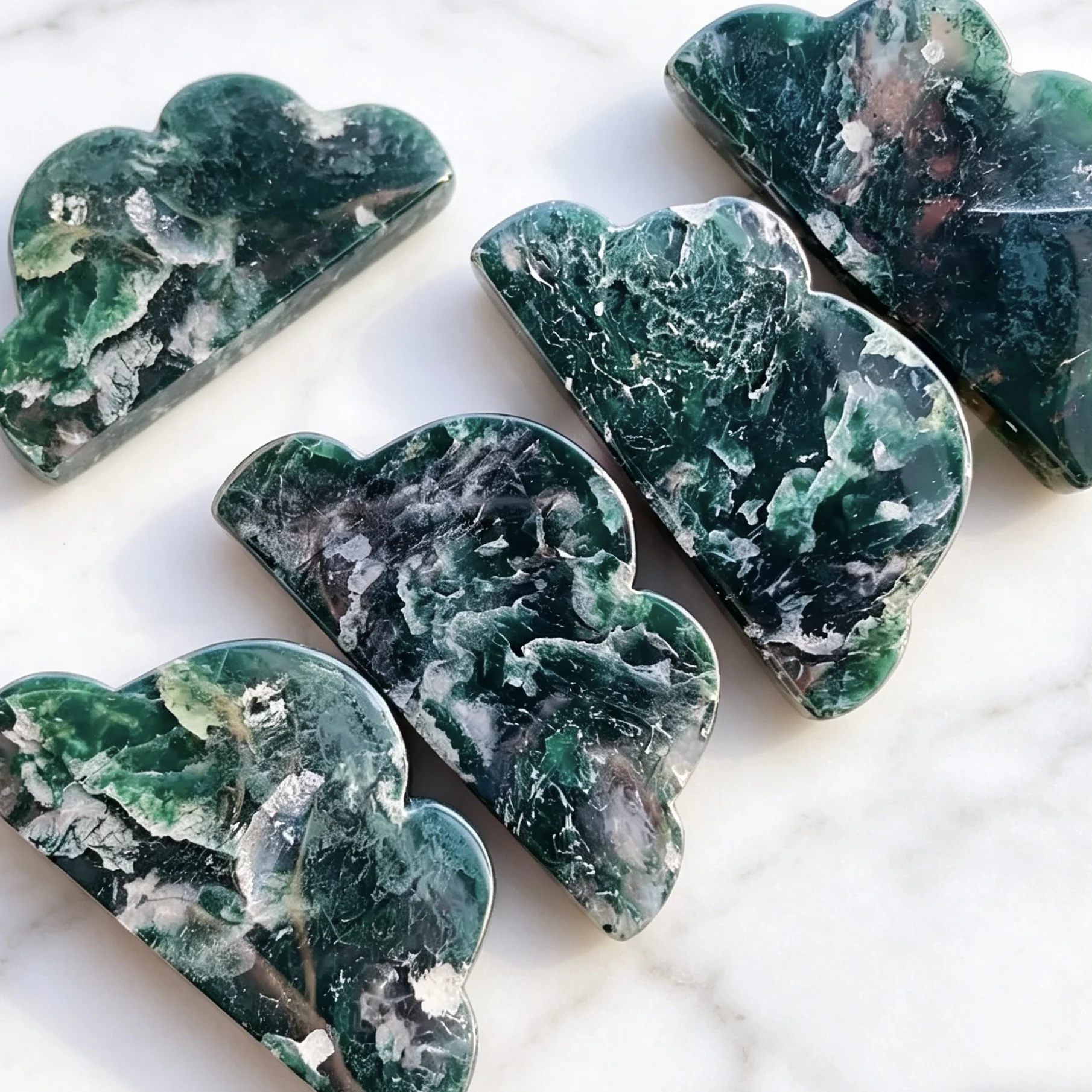 1pc Natural High Quality Cherry Flower Agate & Moss Agate & Green Aventurine & Fluorite Cloud Carving Ornament,Healing Gift for