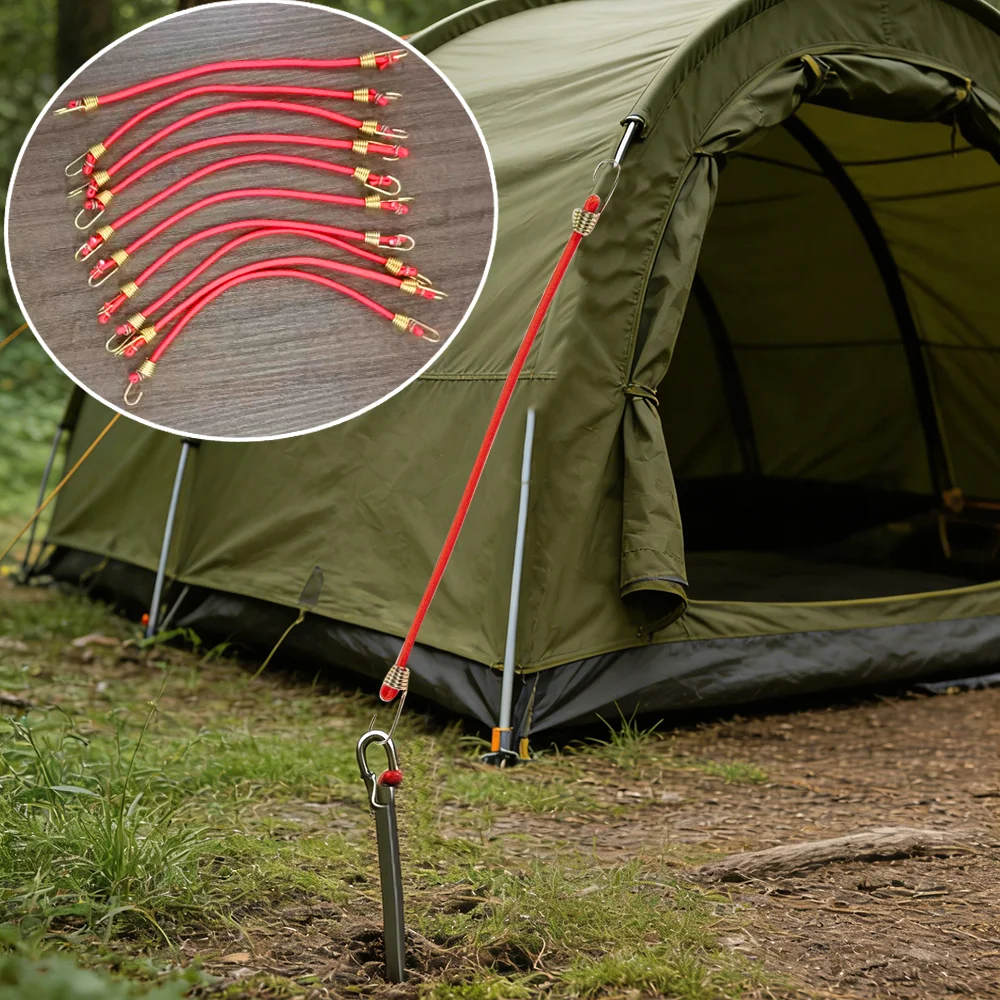 10 Piezas de Cuerdas para Sujetar Tiendas de Campaña, Ganchos para Tiendas de Campaña para Senderismo y Camping, Compactos y Ligeros, Fáciles de Transportar y Guardar, Pueden Sujetar Tiendas de Campaña y Colgar Objetos S004210
