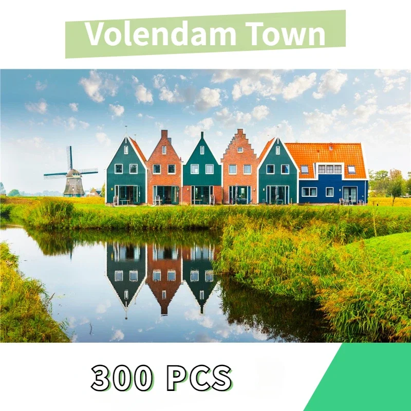 51*34cm Paper Jigsaw Puzzle 300PCS Volendam Town Landscape Adult Stress Relief Children Educational Entertainment Christmas Gift