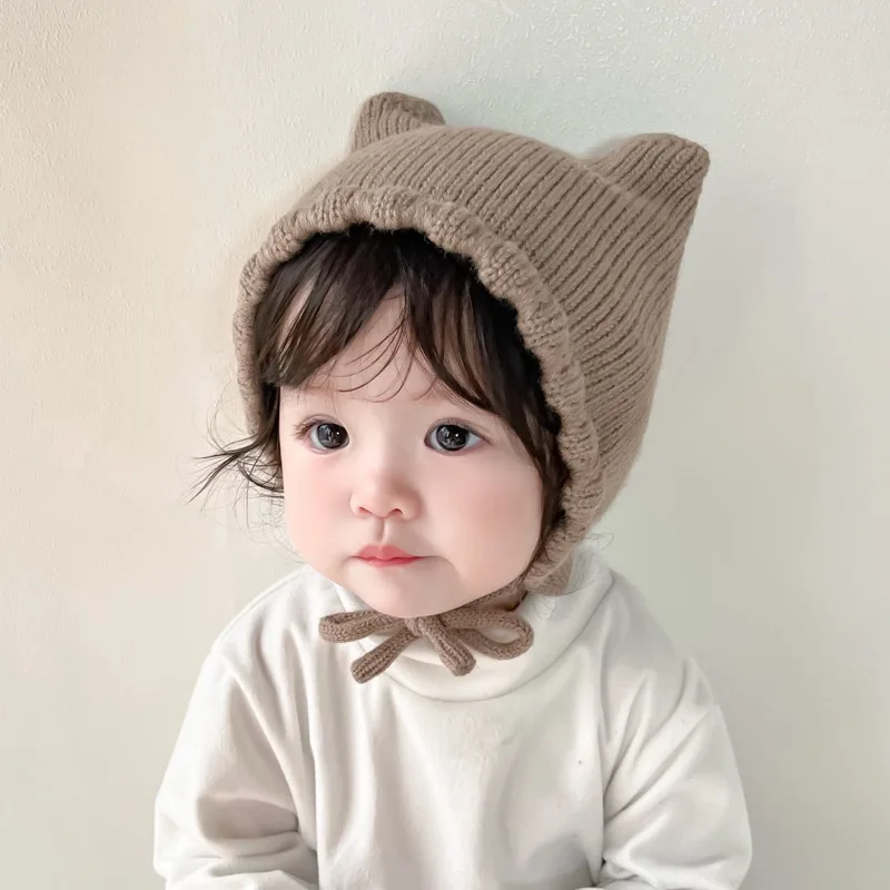 Winter Cartoon Baby Knit Hat Solid Color Warm Ear Protection Cap for Infant Bonnet Toddler Kids Boy Girl Beanie Caps Gorro 아기모자