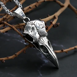Fashion Nordic Viking Crow Head Odin Pendant Necklace For Men 316L Stainless Steel Punk Hip Hop Teens Animal Personality Jewelry