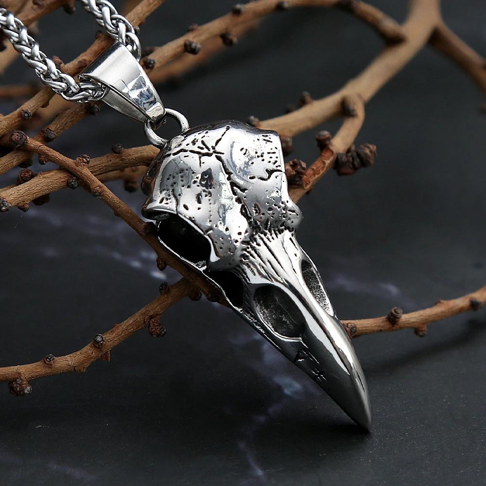 Moda Nordic Viking Crow Head Odin naszyjnik dla mężczyzn stal nierdzewna 316L Punk Hip-Hop nastolatki zwierząt biżuteria podkreślająca osobowość