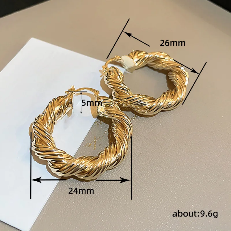 Huitan Gold Color Twist Shaped Hoop Earrings for Women Simple Stylish Girls Ear Loop Earrings Fancy Gift Party Statement Jewelry