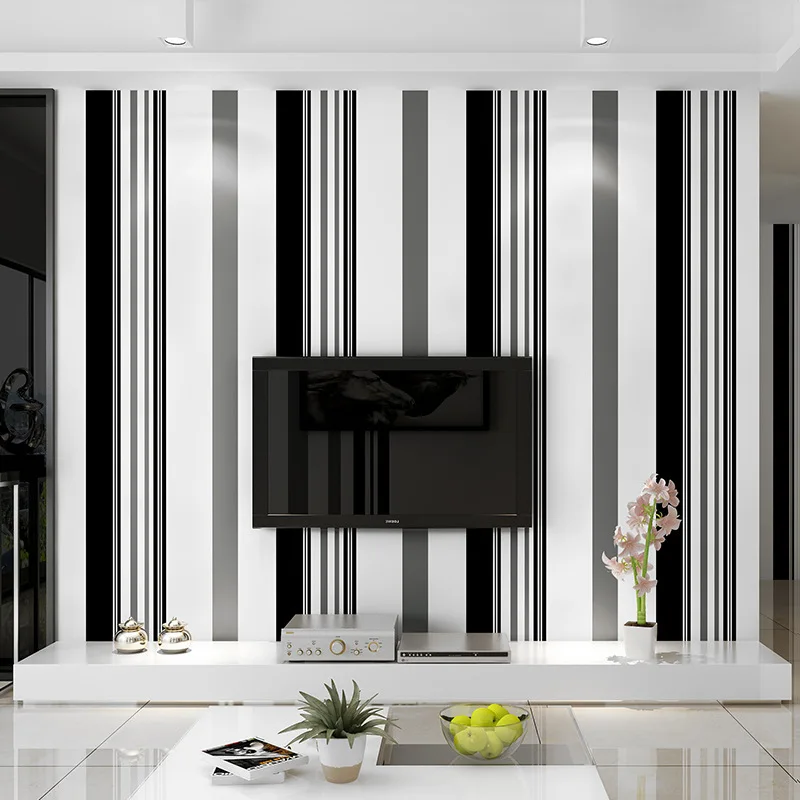 Modern Simple Non-woven Wallpaper TV Background Black and White Striped Wallpaper Living Room Simple Atmosphere Papel De Parede