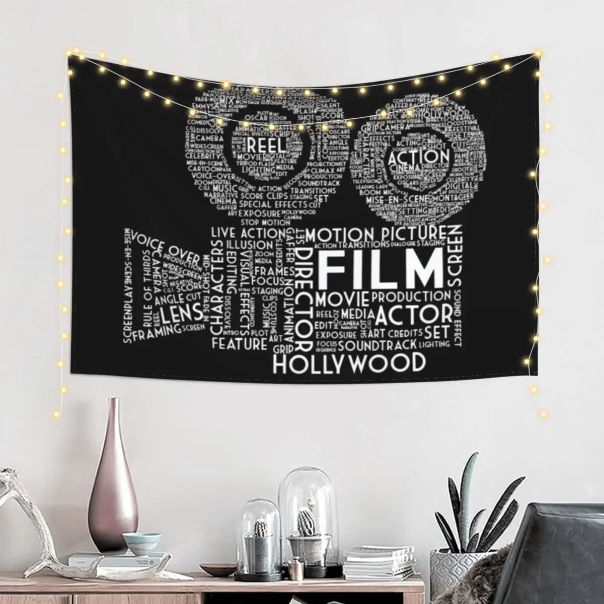 Film Camera Typography - White Tapestry Room Design Wall Mural Home Decoration Accessories Decoration Room Tapestry