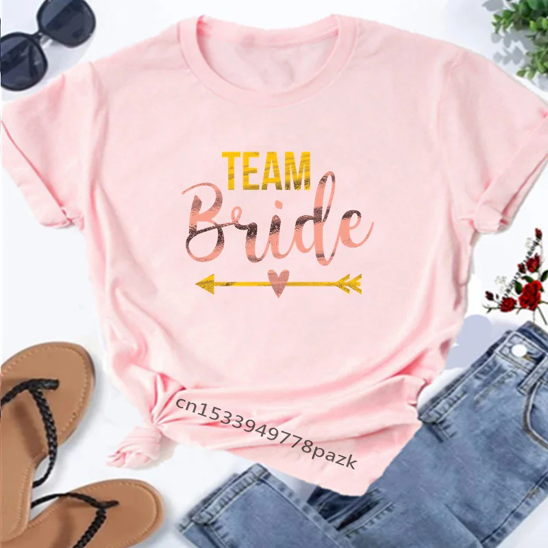 Team Bride Golden Letters Party T-Shirts Funny Bachelorette Party Tops Tees Female Clothes Wedding Fashion Short Sleeve T Shirts