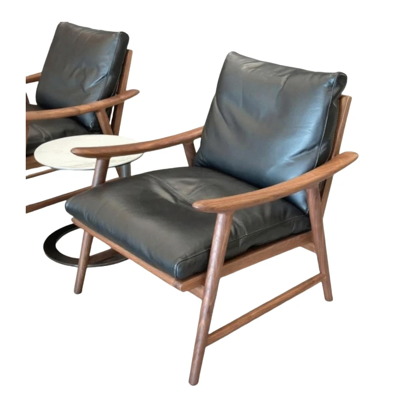 

North American black walnut lounge chair, living room balcony armchair single chair leather s ofa cha ir