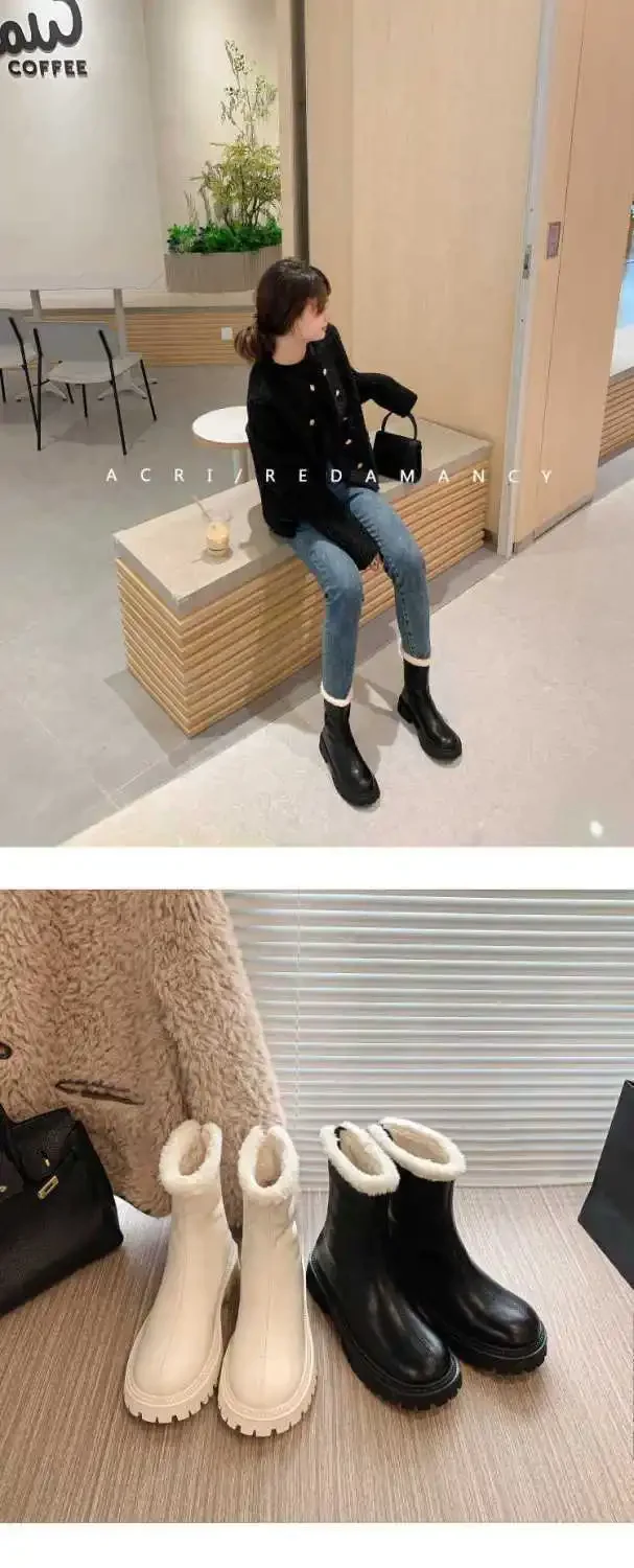 Größe 42 Herbst-Winter-Schneestiefel Warme Pelz-Damen-Stiefeletten Modische Elegante Schuhe mit Rückenreißverschlüssen Dicker Absatz Damen-Kurzstiefel – Detail 15