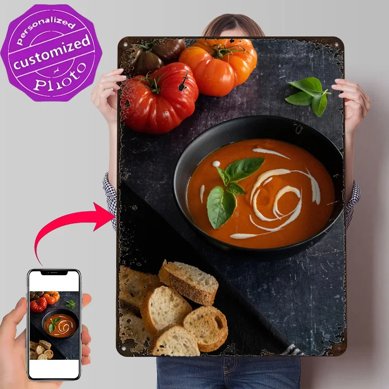 Tomato and Basil Soup 3D Texture Printed Poster Custom Vintage Metal Tin Plate Sign for Wall Art Home Decoration Ornaments House