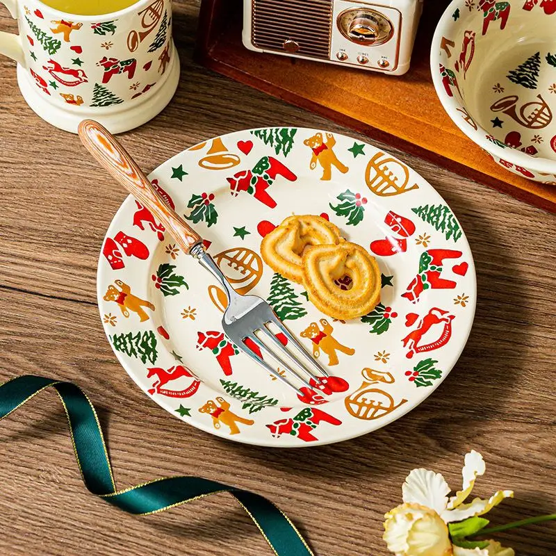 Santa Claus Rabbit Plate Tableware Set Christmas Tree Theme Plates Home Desserts Restaurant Home Decorations Kitchen Acceesories