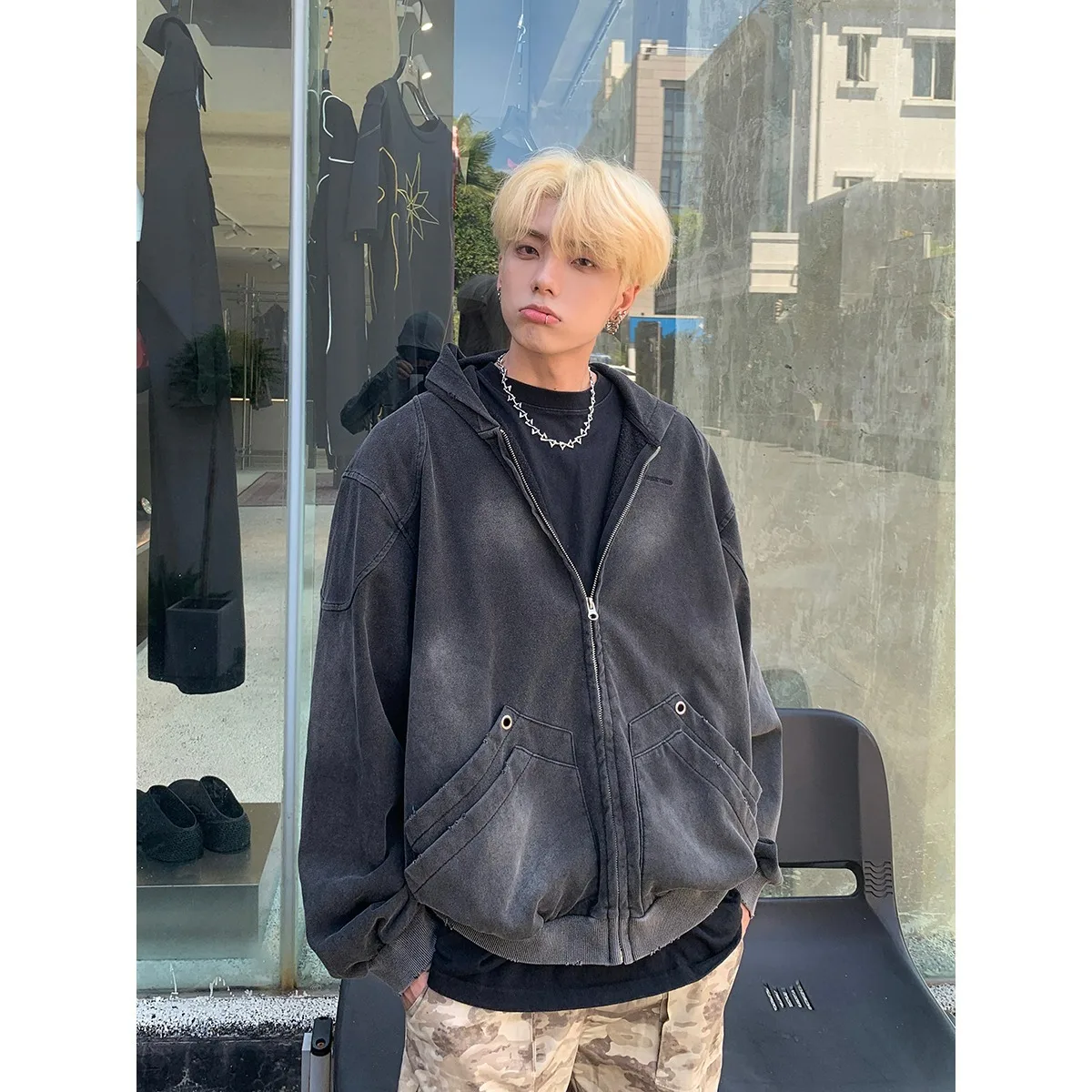 

Мужская толстовка на молнии с капюшоном Waed American Style, свободная универсальная верхняя одежда, осенне-зимняя, больших размеров, повседневная, из полиэстера