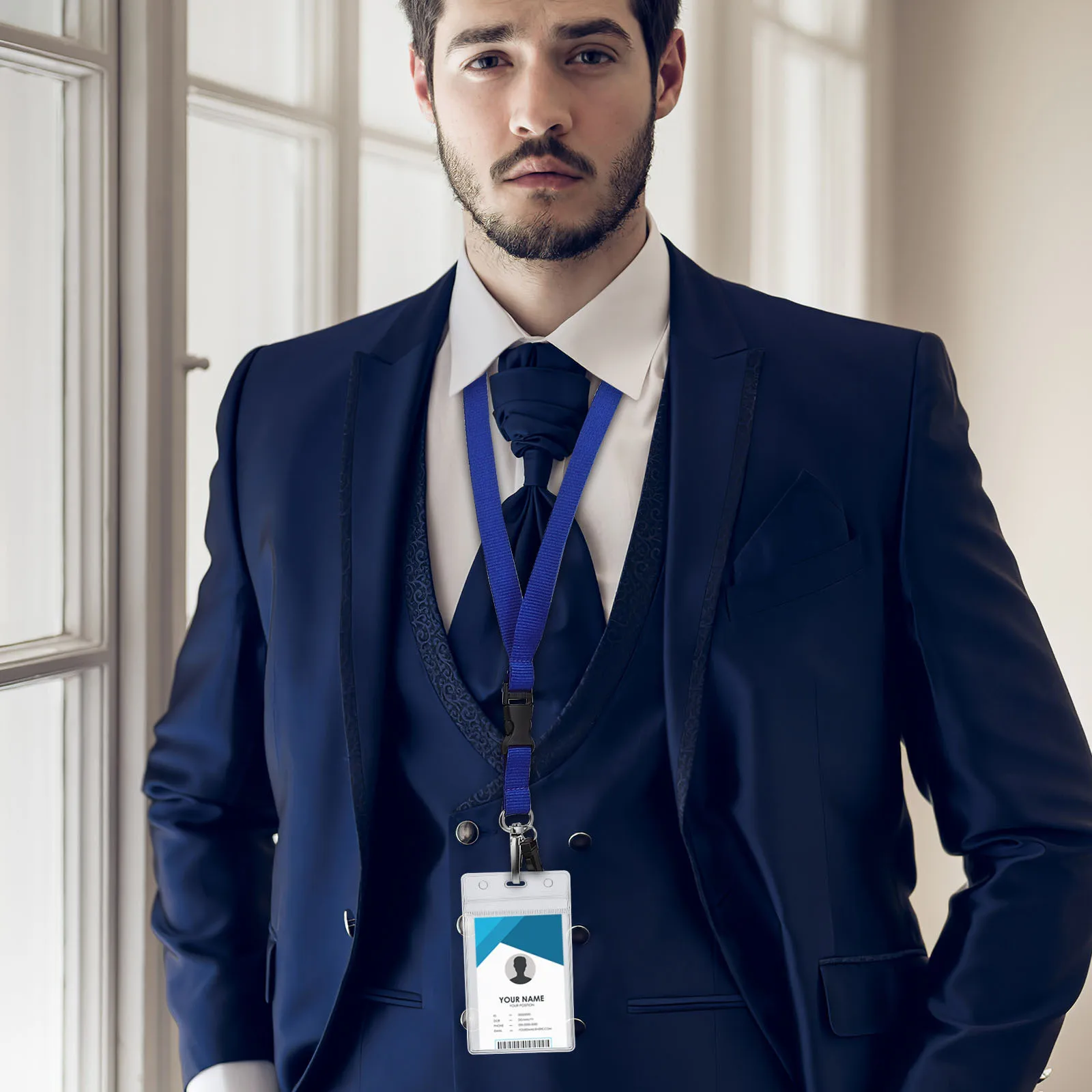 

2Sets Id Card Holder Badge Holder Double Sided Sleeve Zipper Pocket Detachable Adjustable Lanyard Buckle Set Card Sleeve