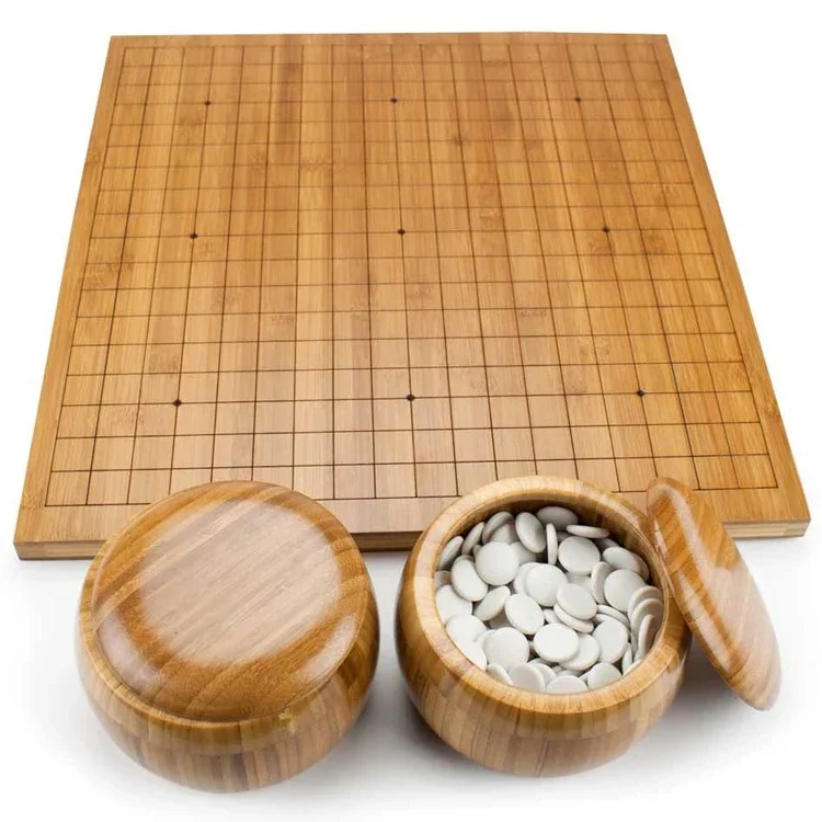 Chinese Strategy Wood Go Weiqi Chess Game Set Portable Bamboo Go Board Game Includes Bowls Stones