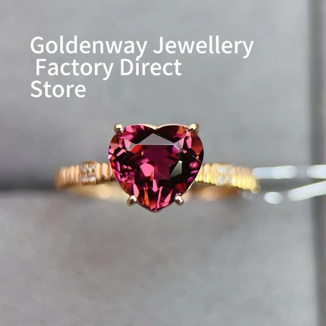 

Сертифицированное настоящее золото 18 карат, натуральный турмалин огранки в форме сердца 1,85 карата, кольцо с бриллиантом 0,024 карата, романтические обручальные украшения