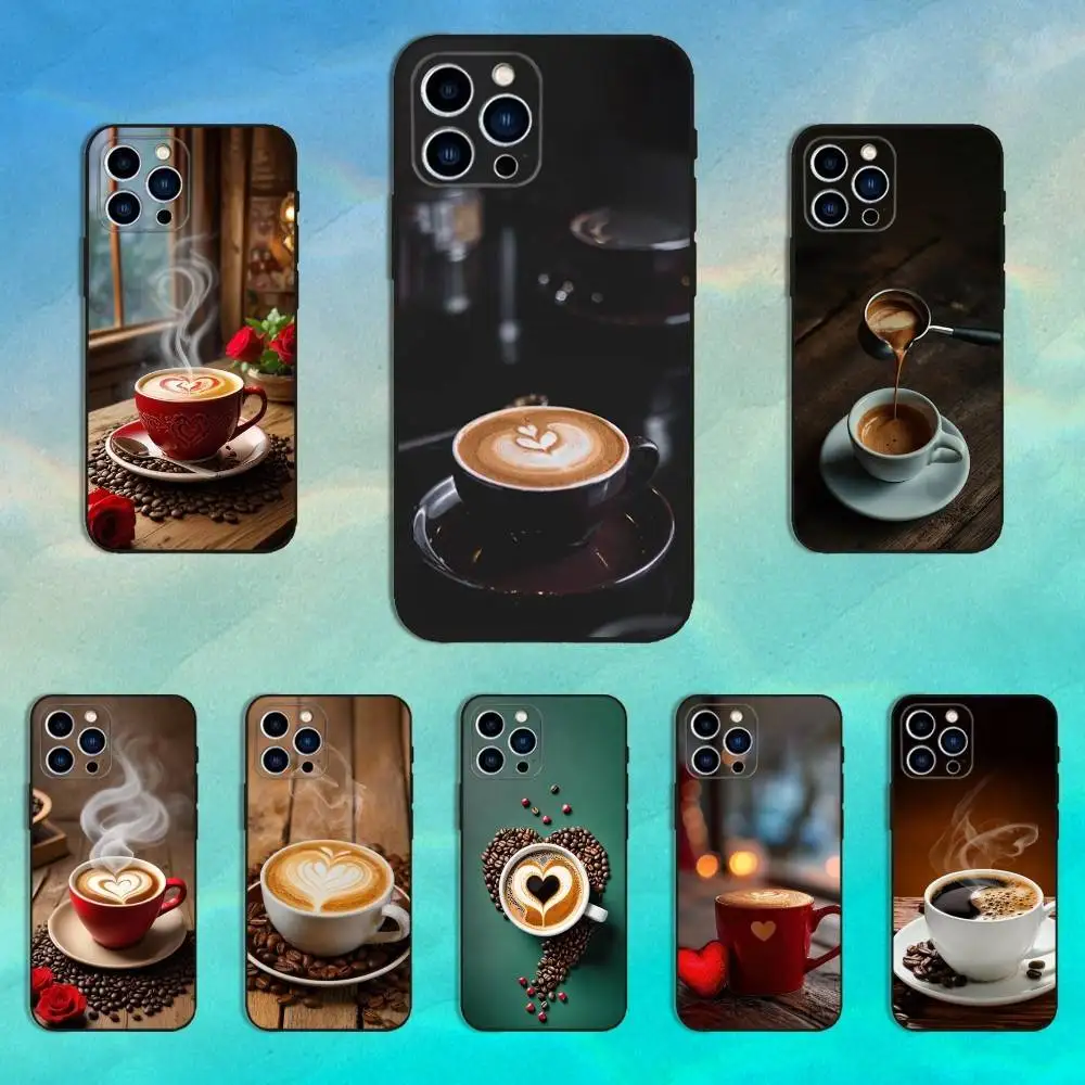 

Coffee Art Love Phone Case For iPhone 16,15,14,13,12,11 Plus,Pro Max,XS,X,XR,SE,Mini,8,7,Soft Silicone Black Cover