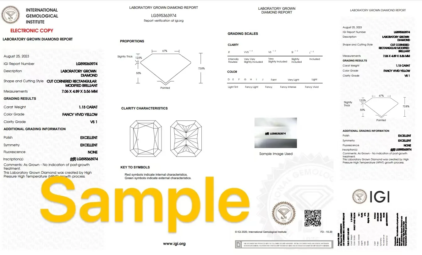 AEAW Jewelry Synthetic Diamond Fancy Vivid Yellow Radiant Cut 1ct-2.5ct Lab Grown Coloured Diamonds Wholesale IGI certificates