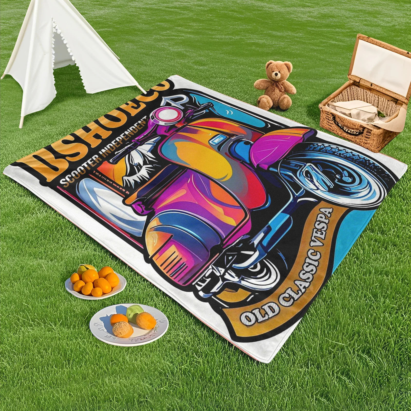 Vibrant E-Scooter Tech Blanket With Multicolor Design And White Background For Stylish And Practical Outdoor Adventures
