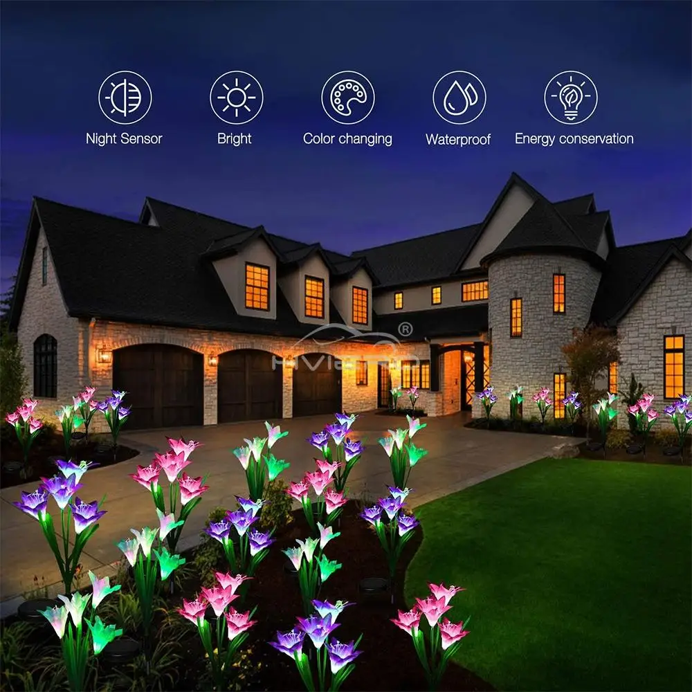 Outdoors LED Solar Light RGB Color Lily Garden Flower Waterproof Decorative Atmosphere Lamp Courtyard Lawn Park Pathway Villa