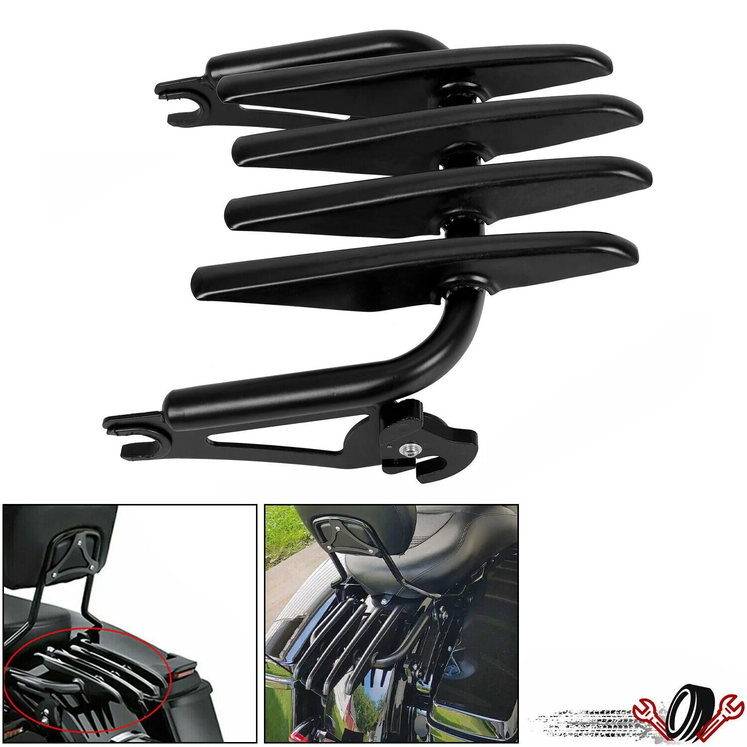 

Black Detachable Stealth Luggage Rack For Harley Touring Road King 09-24