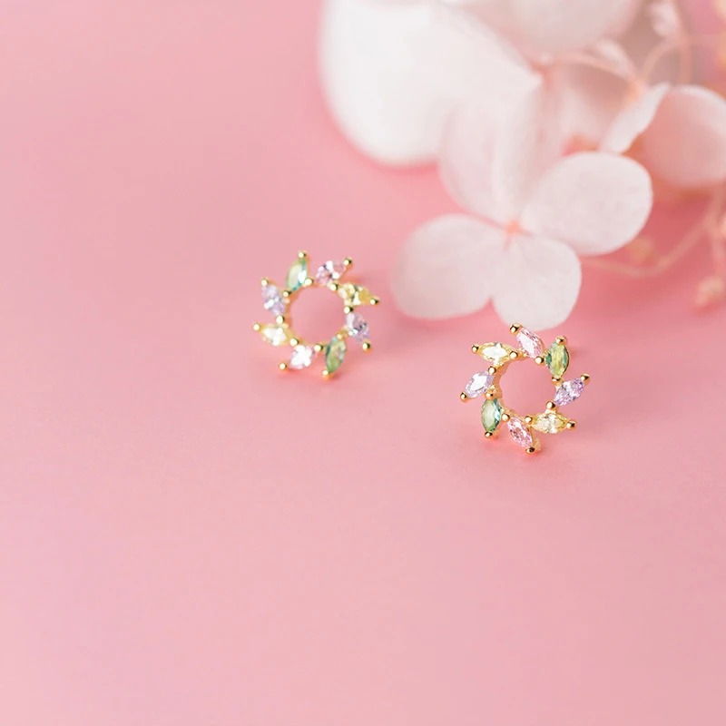 موديان الملونة كريستال الشمس زهرة قرط الاذن المرصع للنساء 925 فضة فلورا مكافحة الحساسية الأذن دبوس غرامة مجوهرات الاطفال هدية #3