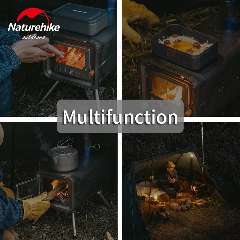 Naturehike Folding Firewood Stove Pure Titanium Furnace Ultralight Portable Winter Grill Chimney Outdoor Heating 2kg 2M Burners