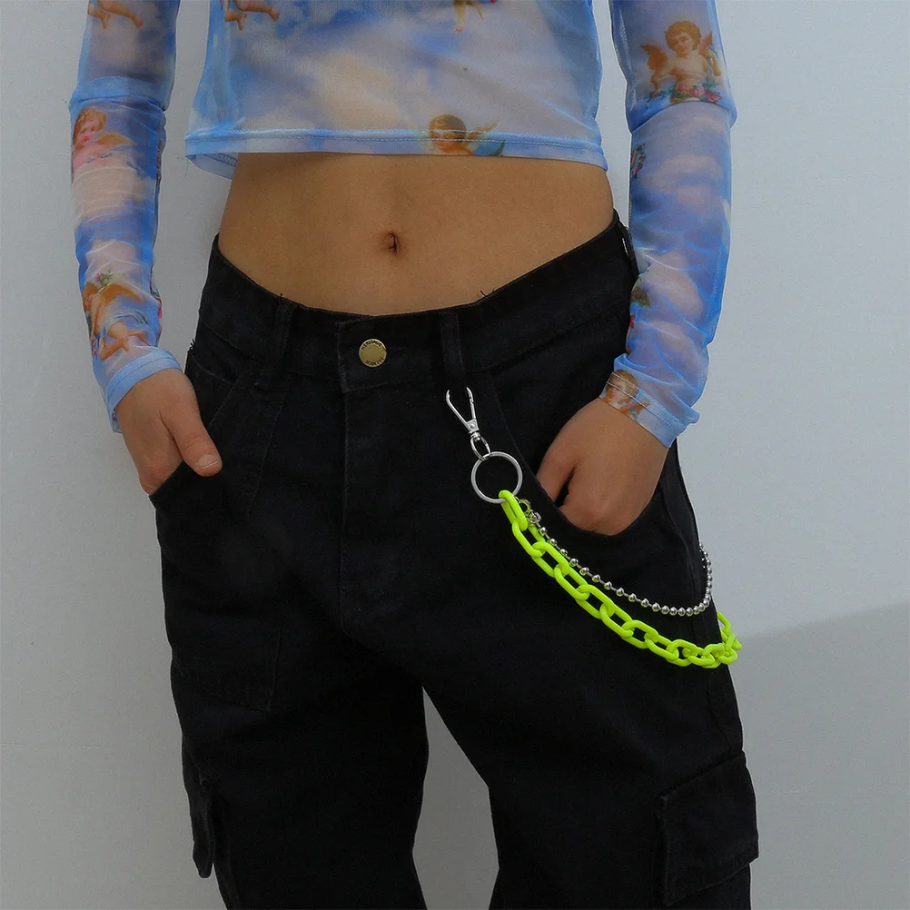 Geometryczny łańcuszek na ciało, owocowo-zielony, akrylowy, żelazny, lekki, wytrzymały, polerowane okrągłe koraliki, galwanizowany, błyszczący łańcuszek na talię.