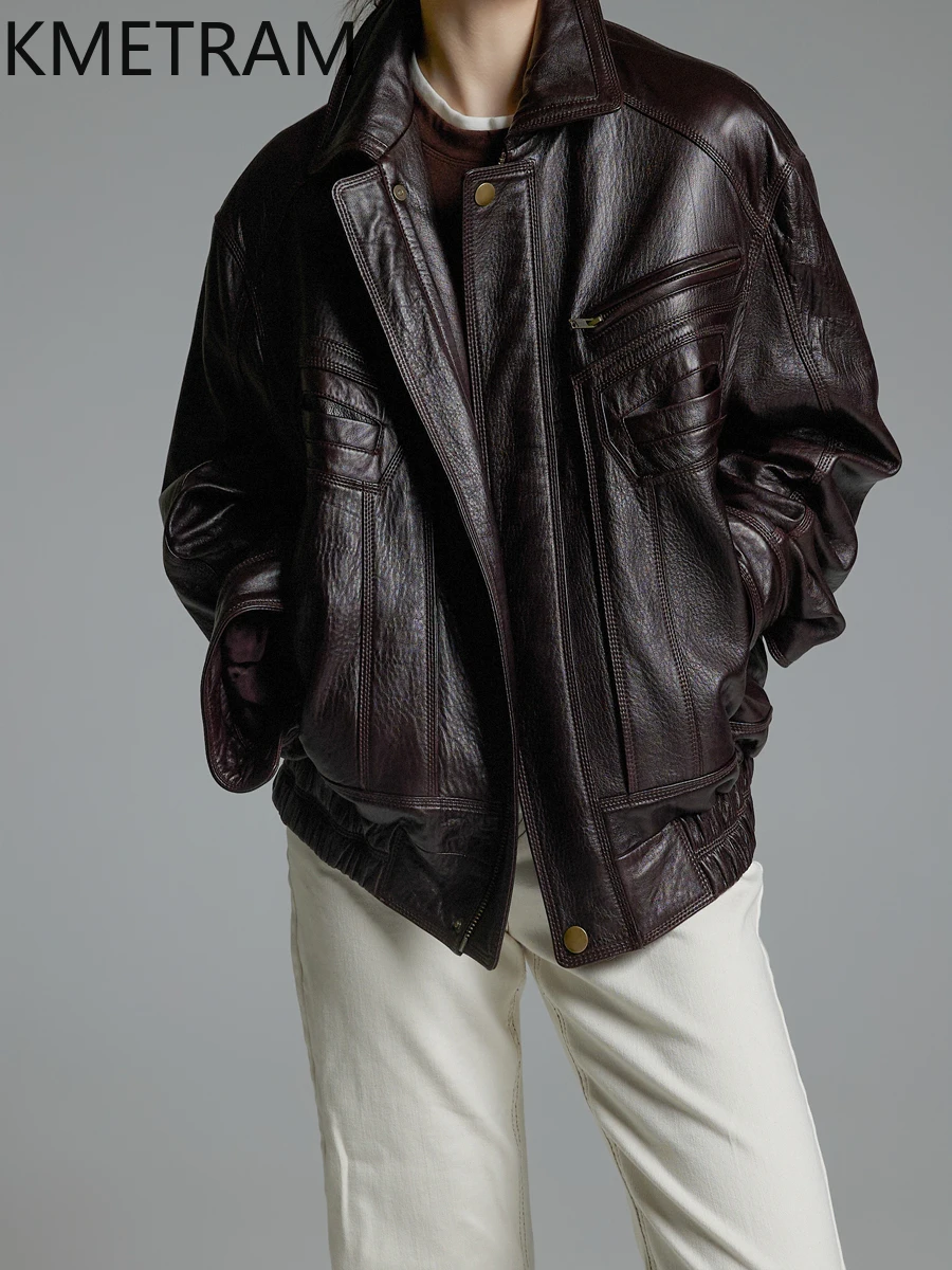 KMETRAM Real Sheepskin Female Coats Biker Jacket for Woman 2025 Short Genuine Leather Fall New Outerwears manteaux hiver femme