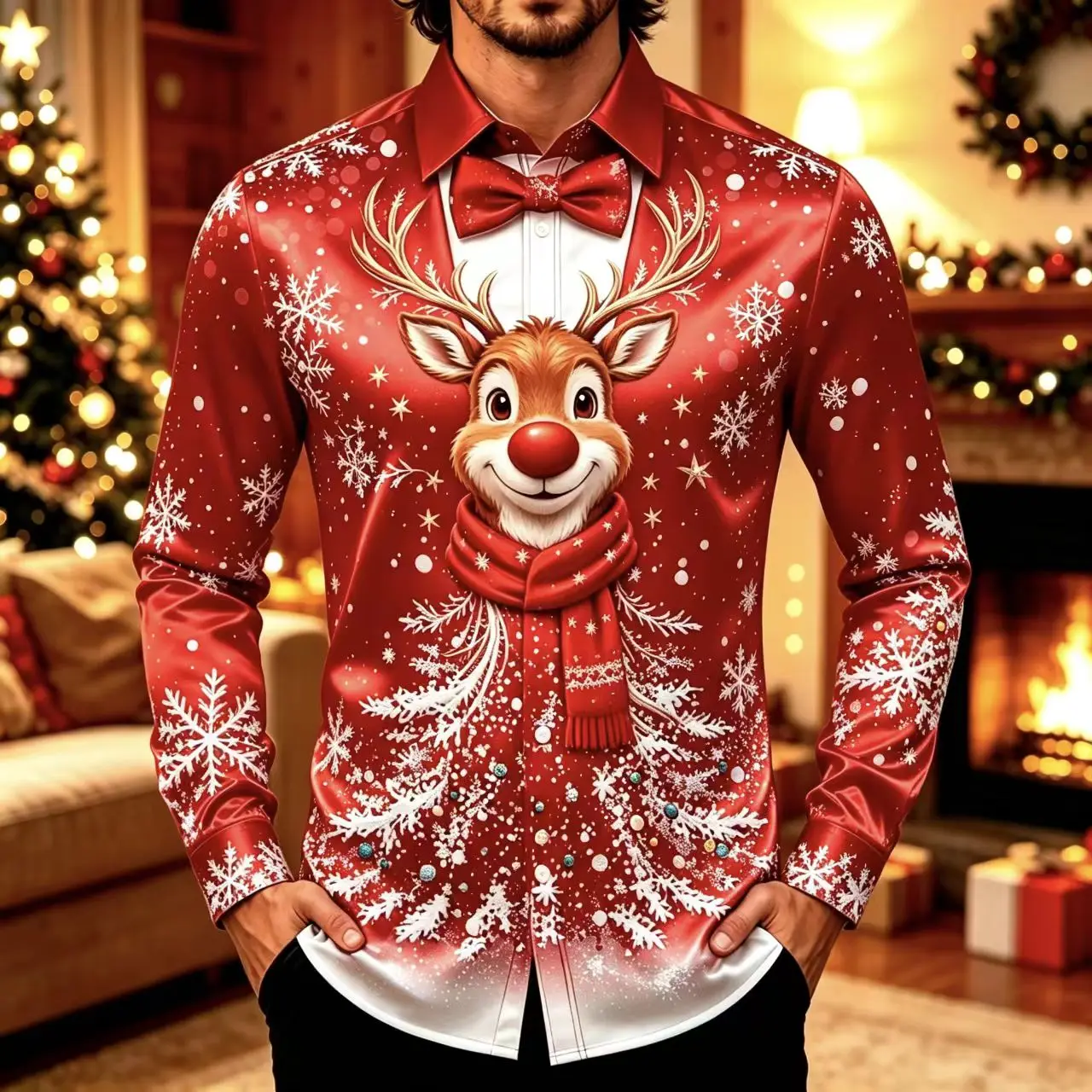 New men's black and white long sleeved shirt with pink rose butterfly print lapel, beach vacation casual top
