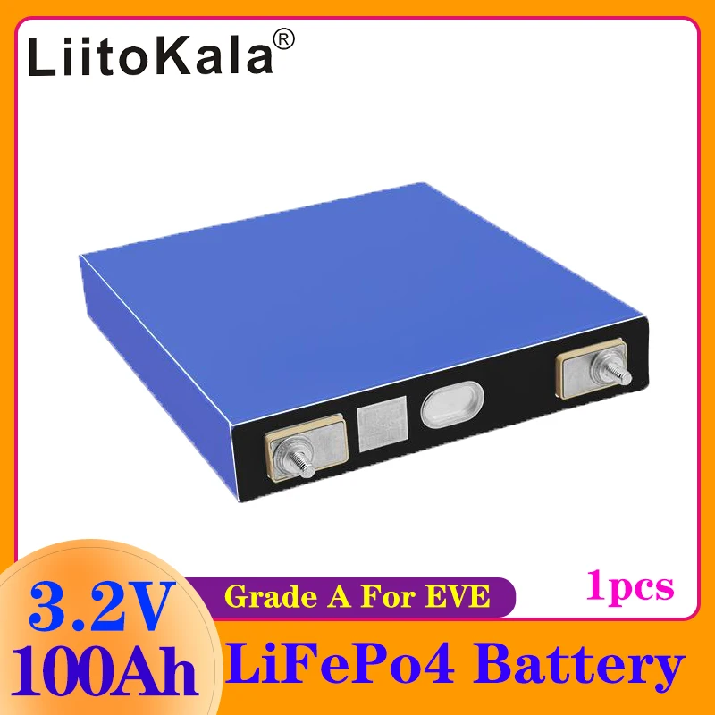 

1PCS LiitoKala 3.2V 100Ah lifepo4 battery 3C discharge for DIY 12V 24V Electric RV Golf car outdoor solar energy Rechargeable