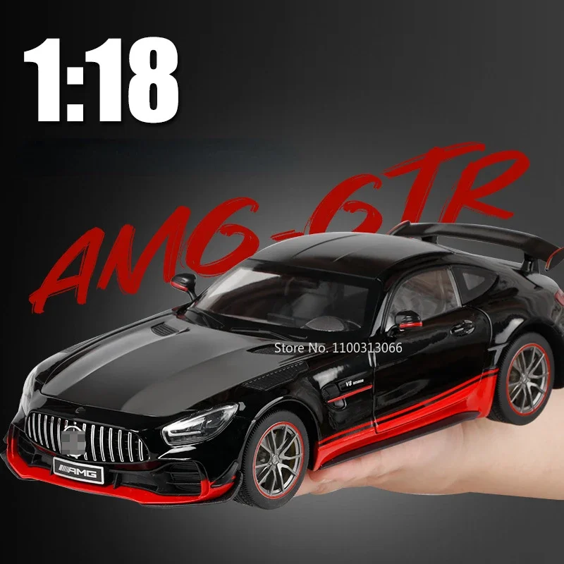 

1:18 Суперкар Benz AMG GTR Модель игрушечного автомобиля из сплава, литой под давлением миниатюрный спортивный автомобиль, звуковой свет, двери, открытый звук, свет, подарки для мальчиков