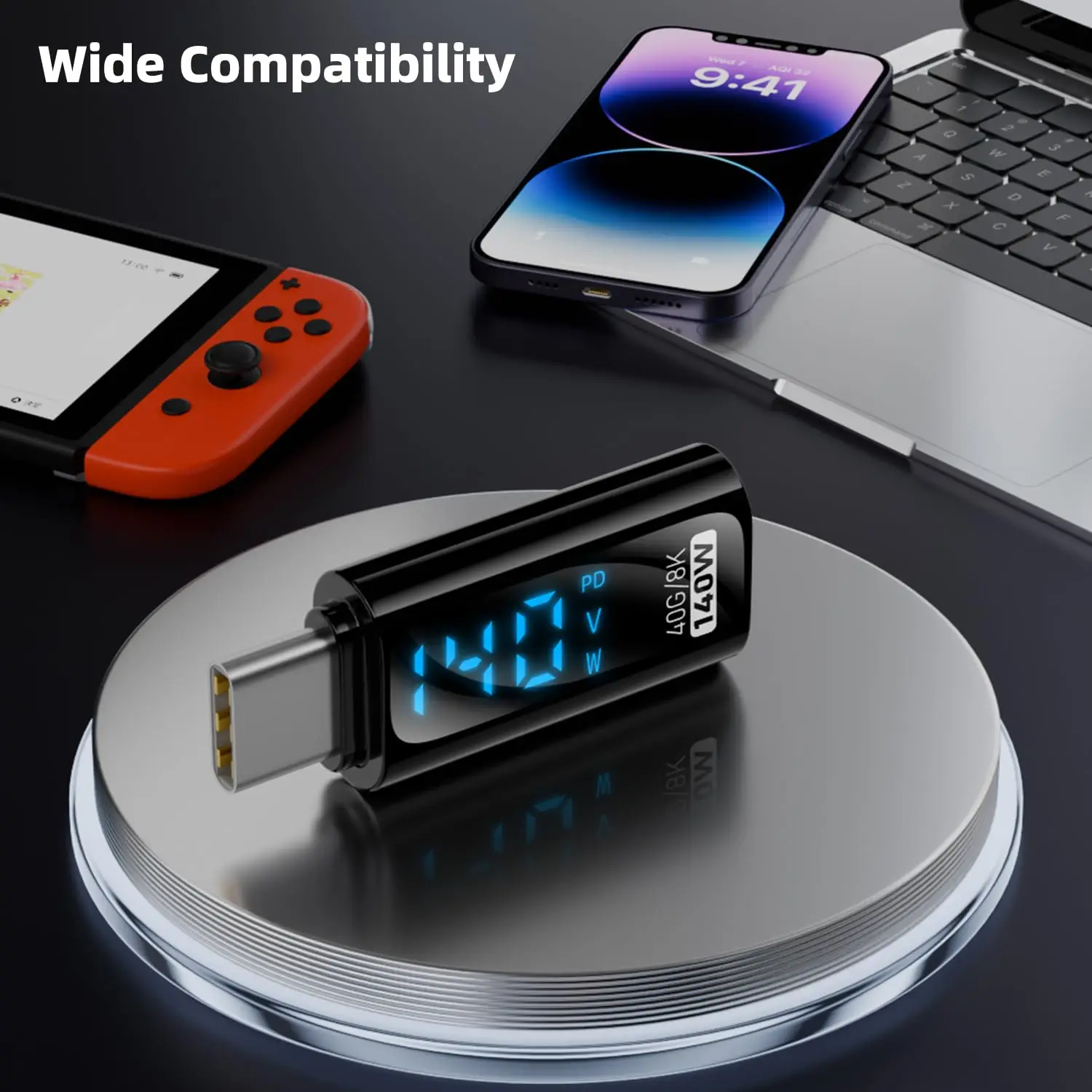 USB-C Adapter with LED Display PD 140W USB Type C Male to Female Connector for iPhone 15 Series iPad Air/Pro MacBook image 6