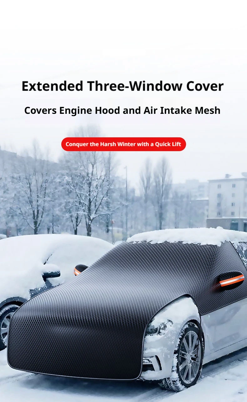 SEAMETAL Verlängerte 3-Fenster Auto-Windschutzscheiben-Schneeabdeckung Motorhaube Anti-Frost Anti-Eis Sonnenschutz mit 6 Befestigungsgurten für Limousine SUV – Detail 1
