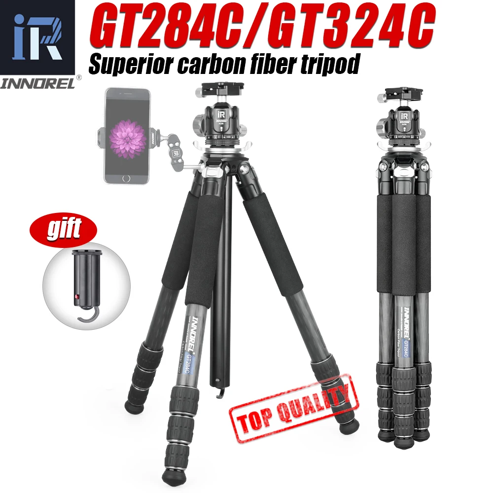 INNOREL GT284C/GT324C Professional Carbon Fiber Tripod with Special-shaped Center Column for DSLR Low Gravity Center Ballhead