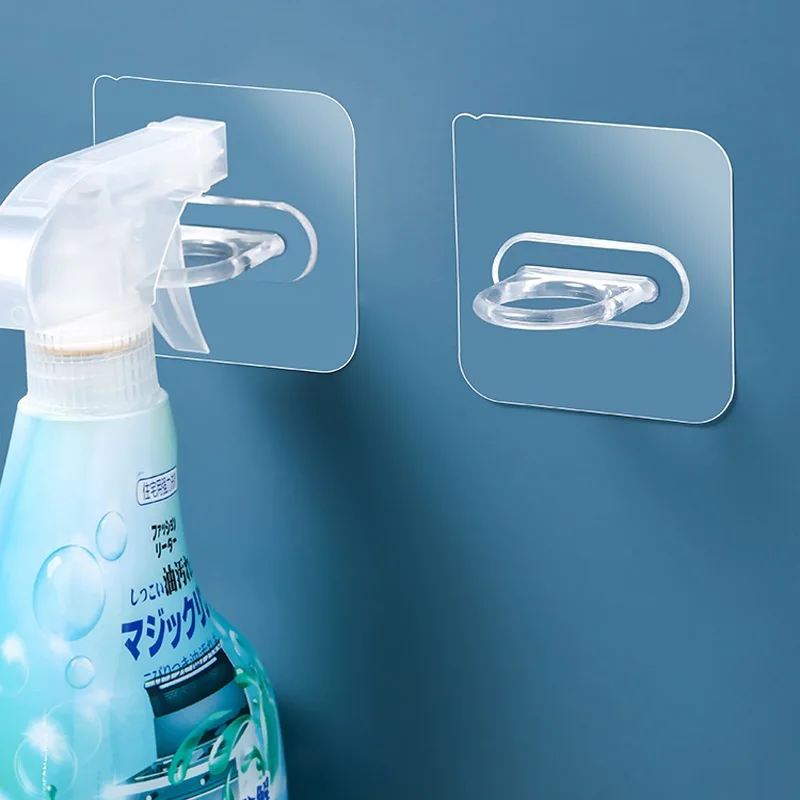 16/2PCS Spray Bottle Holder Adhesive Bottle Hooks Clear Spray Bottle Hooks Shower Curtain Rod Holder Wall Mount Utility Hooks