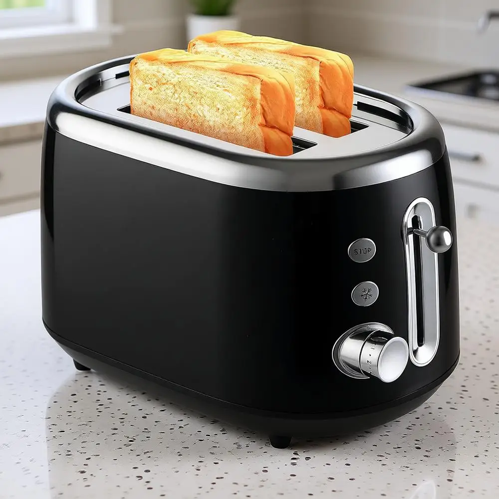 

Тостер на 2 тоста, 7 уровней поджаривания, 3 функции, нержавеющая сталь, съемный поддон для крошек, место для хранения шнура под основанием, черный