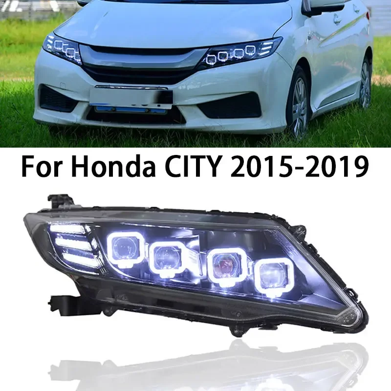 Conjunto de faros de coche para Honda CITY LED faro 2015-2019 faros CITY DRL señal de giro Luz De Carretera lente de proyector Angel Eye