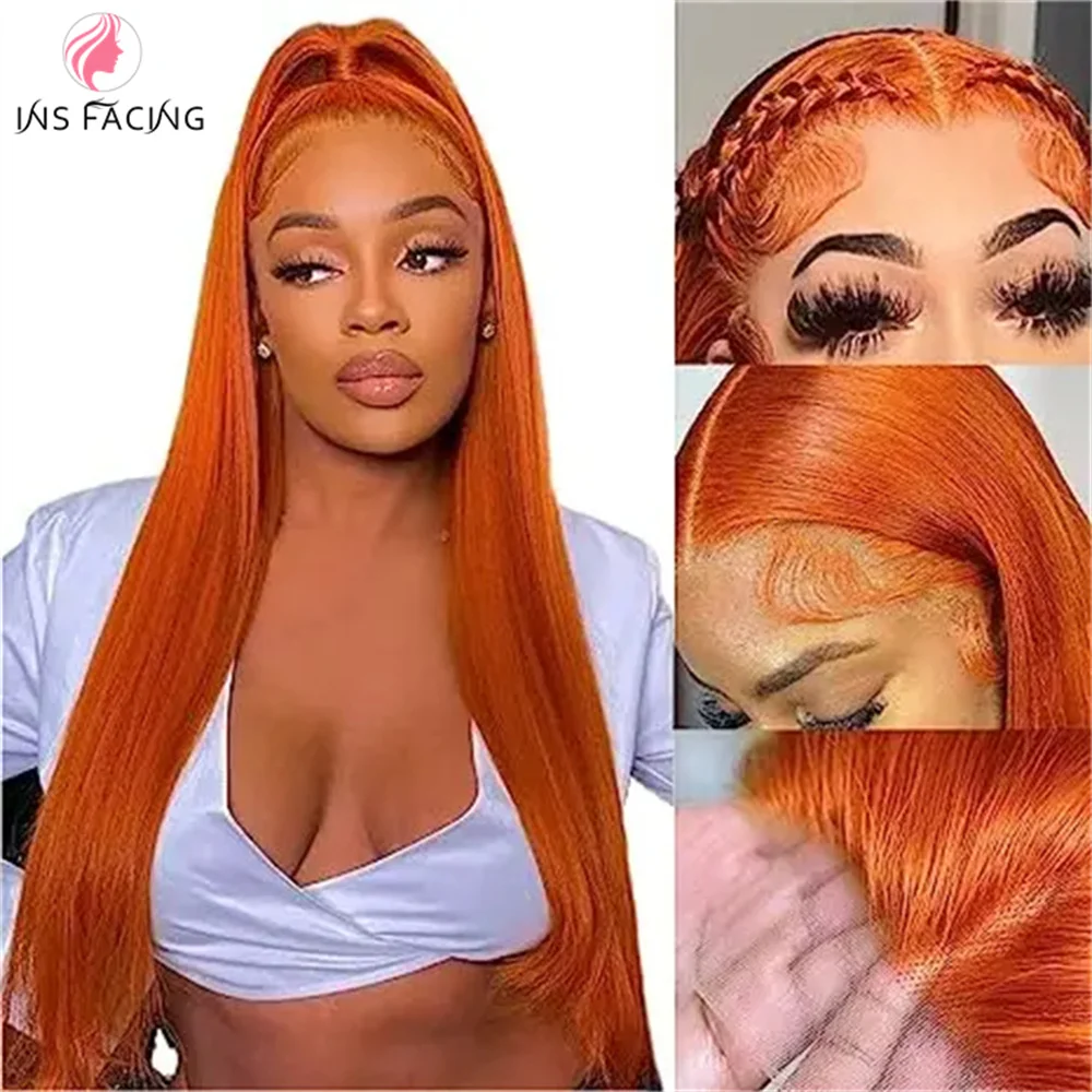 

13X4 200 density Straight wig Orange Ginger Lace Front Wigs Human Hair Transparent Lace Frontal Wigs For Women