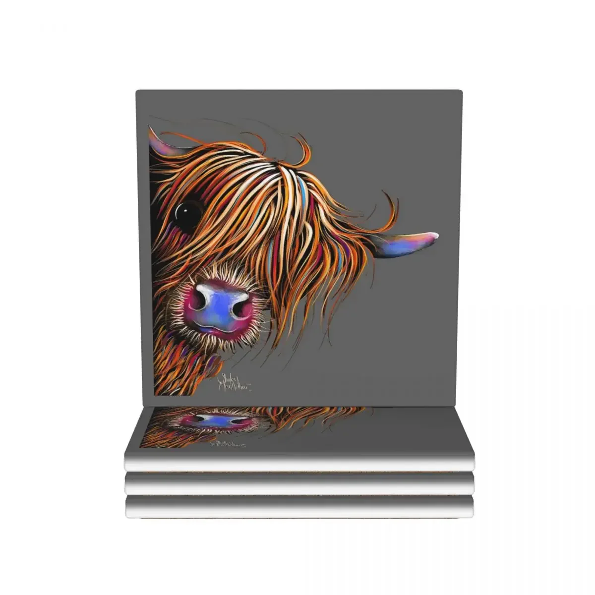 Highland Cow Print Scottish Coaster Ceramics Baking Mat Table Decoration Utensils For Kitchen Dining Table Mat Coffee Mat